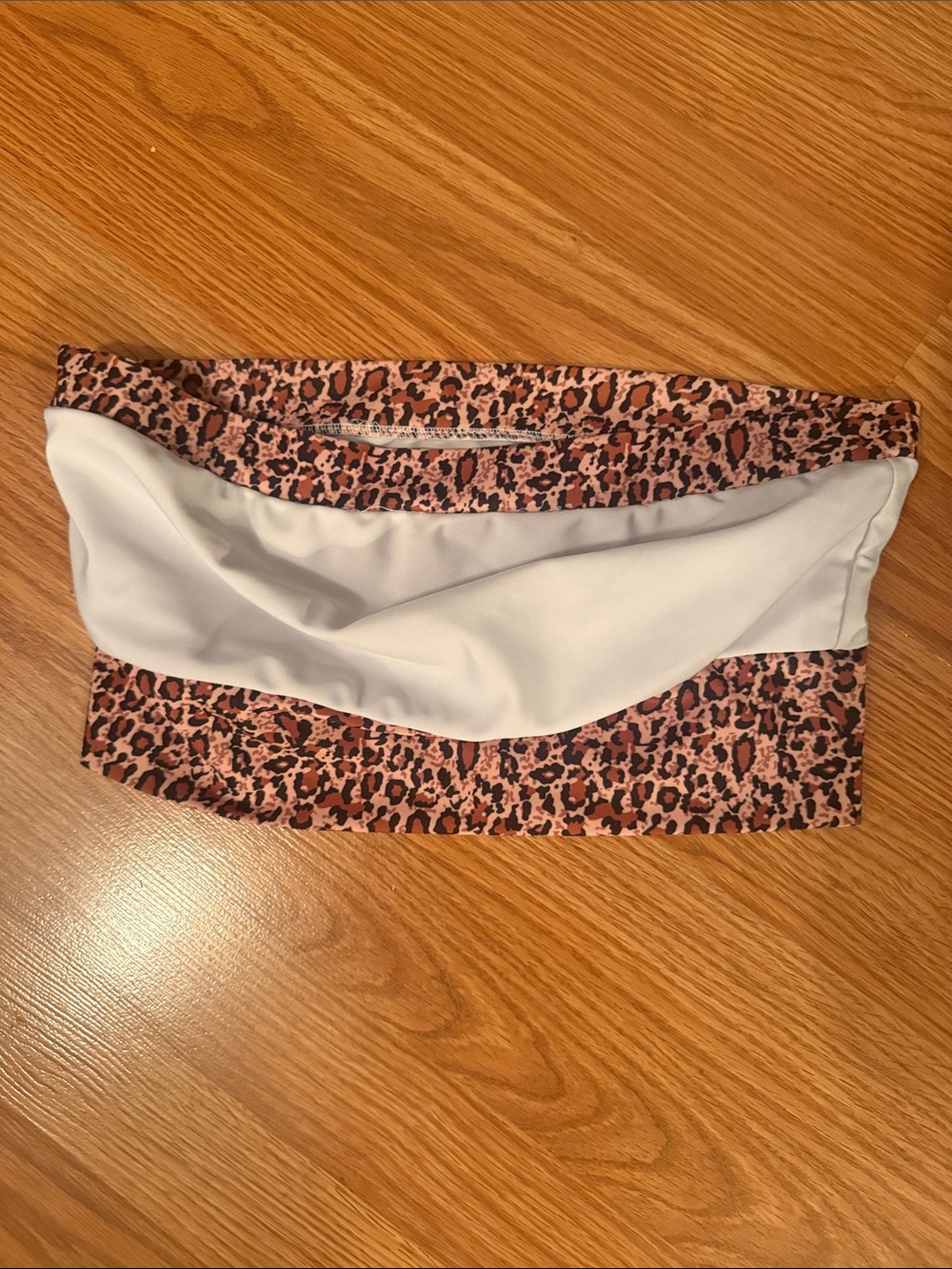 SHEIN White Twist-Front Bandeau with Pink Leopard Trim